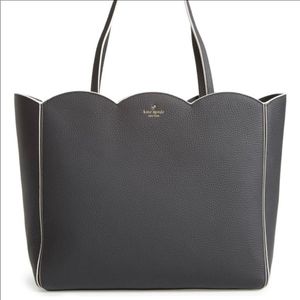 Kate Spade black leather scalloped edge tote